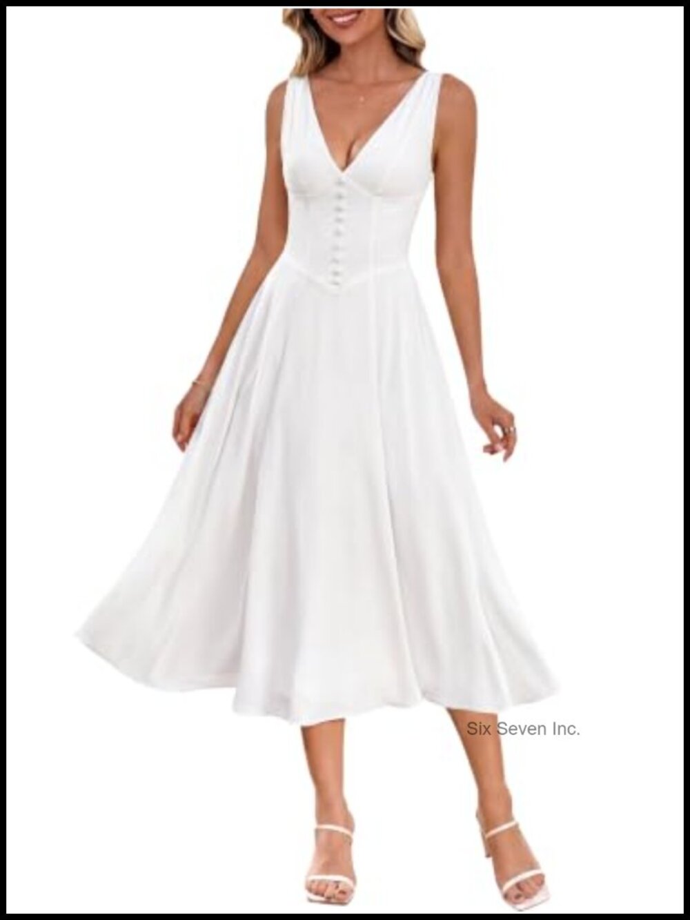 Corset Midi Dress A-Line Smocked Back Sleeveless Button Front Summer